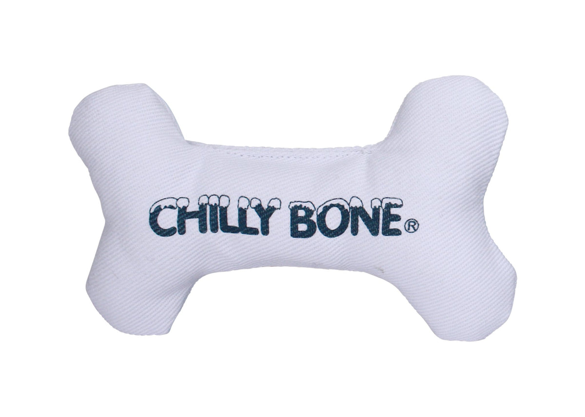 Multipet Chilly Bone dog toy in white, a freezable chew bone shape.
