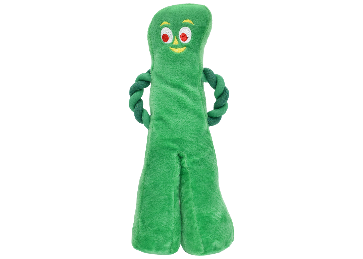 Multipet Gumby plush dog toy with rope arms, 10 inch, classic character.