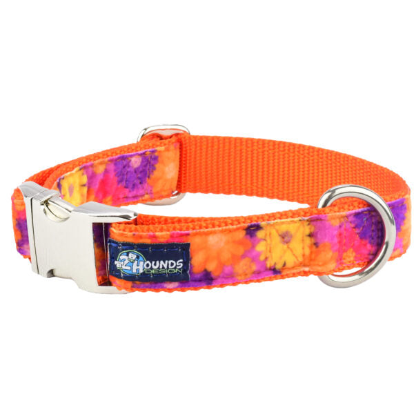 Gerbera Daisy Velvet Essential Dog Collar by 2 Hounds Design, sold through Sniff and Shift