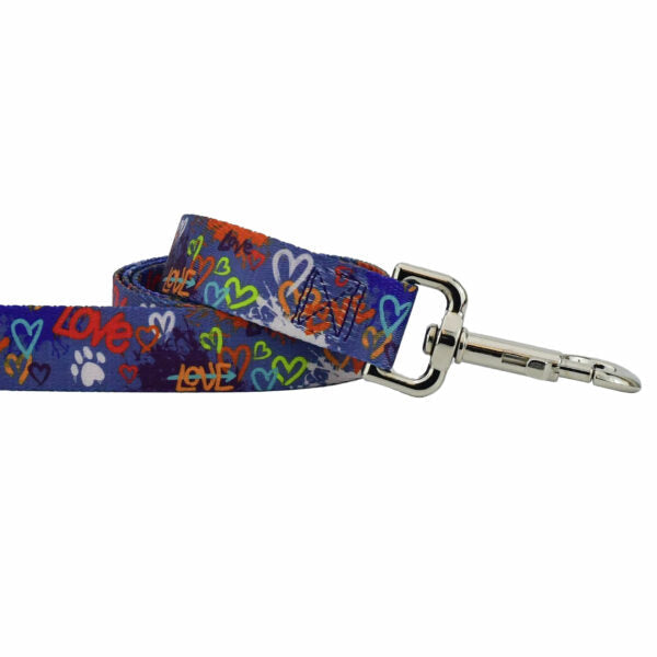 Love Graffiti Blue EarthStyle Dog Leash by 2 Hounds Design, sold through Sniff and Shift