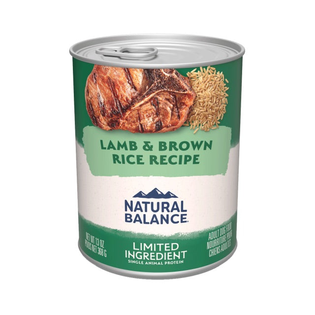 Can of Natural Balance Limited Ingredient Lamb & Brown Rice dog food, 13oz