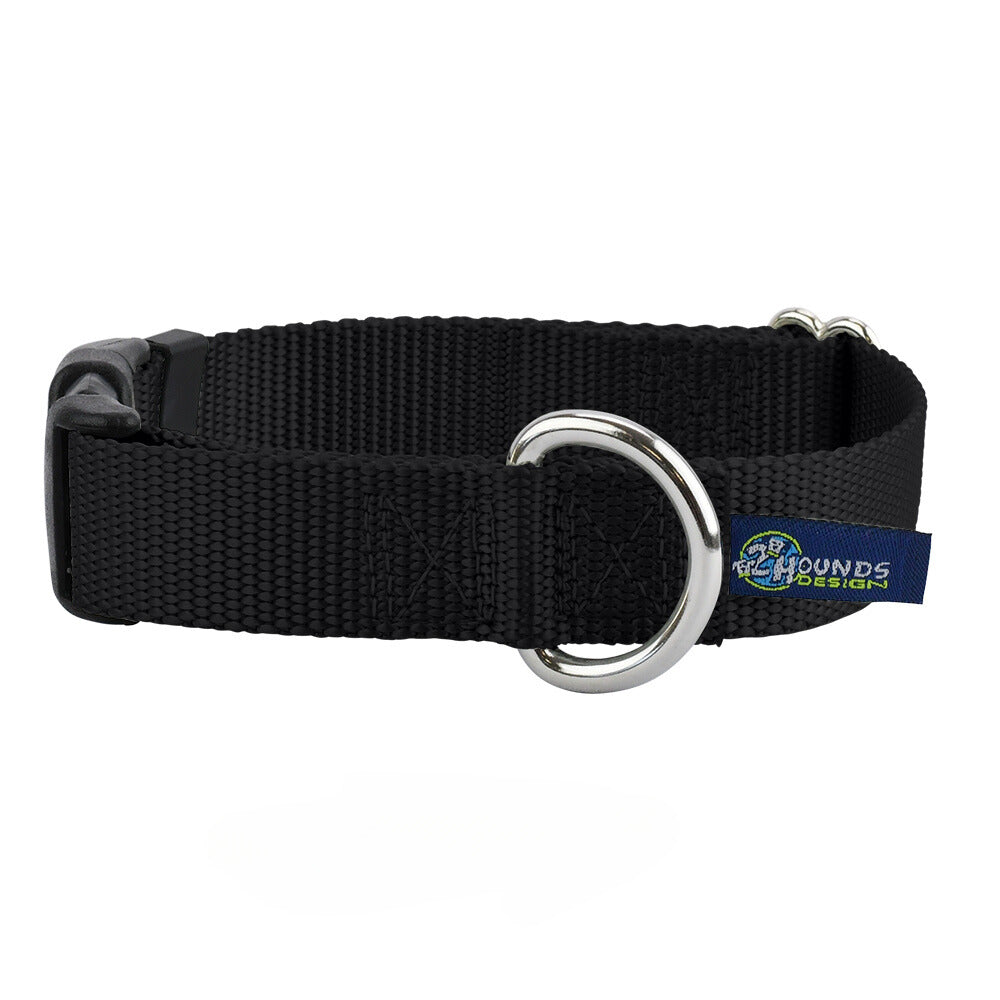 Black Nylon Dog Collar 5/8″ and 1″ by 2 Hounds Design, sold through Sniff and Shift