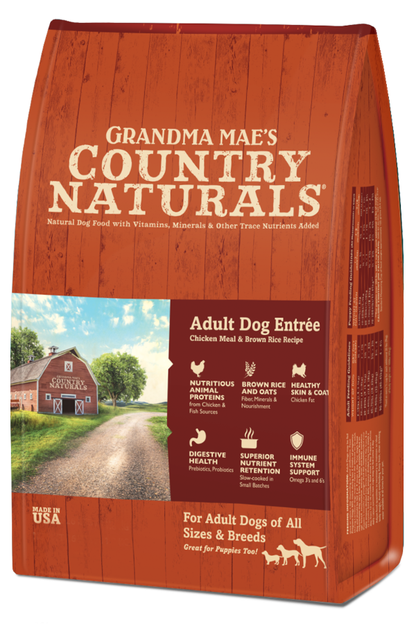 Bag of Grandma Mae's Adult Dog Sensitive Stomach Entree dry dog food with chicken & brown rice