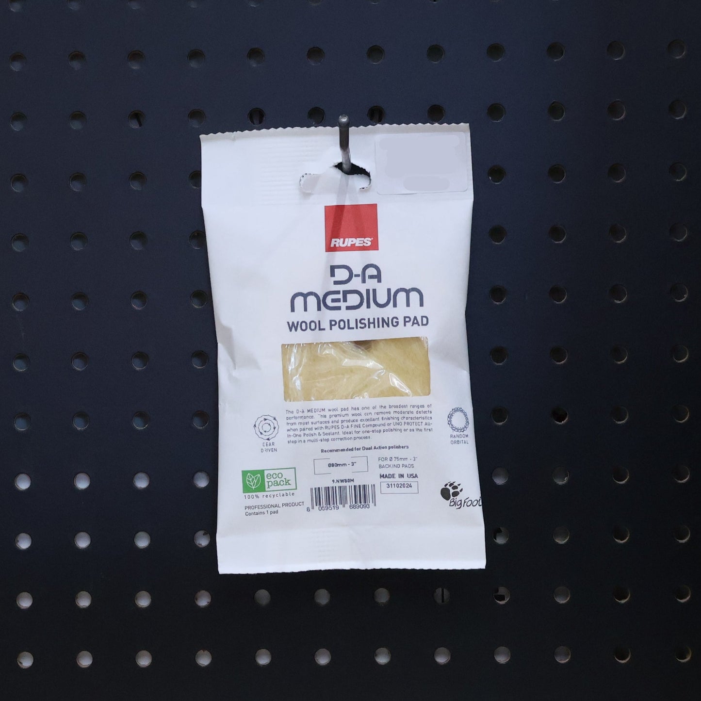 RUPES 9.NW80M D-A Medium wool polishing pad, yellow wool in a white retail pouch