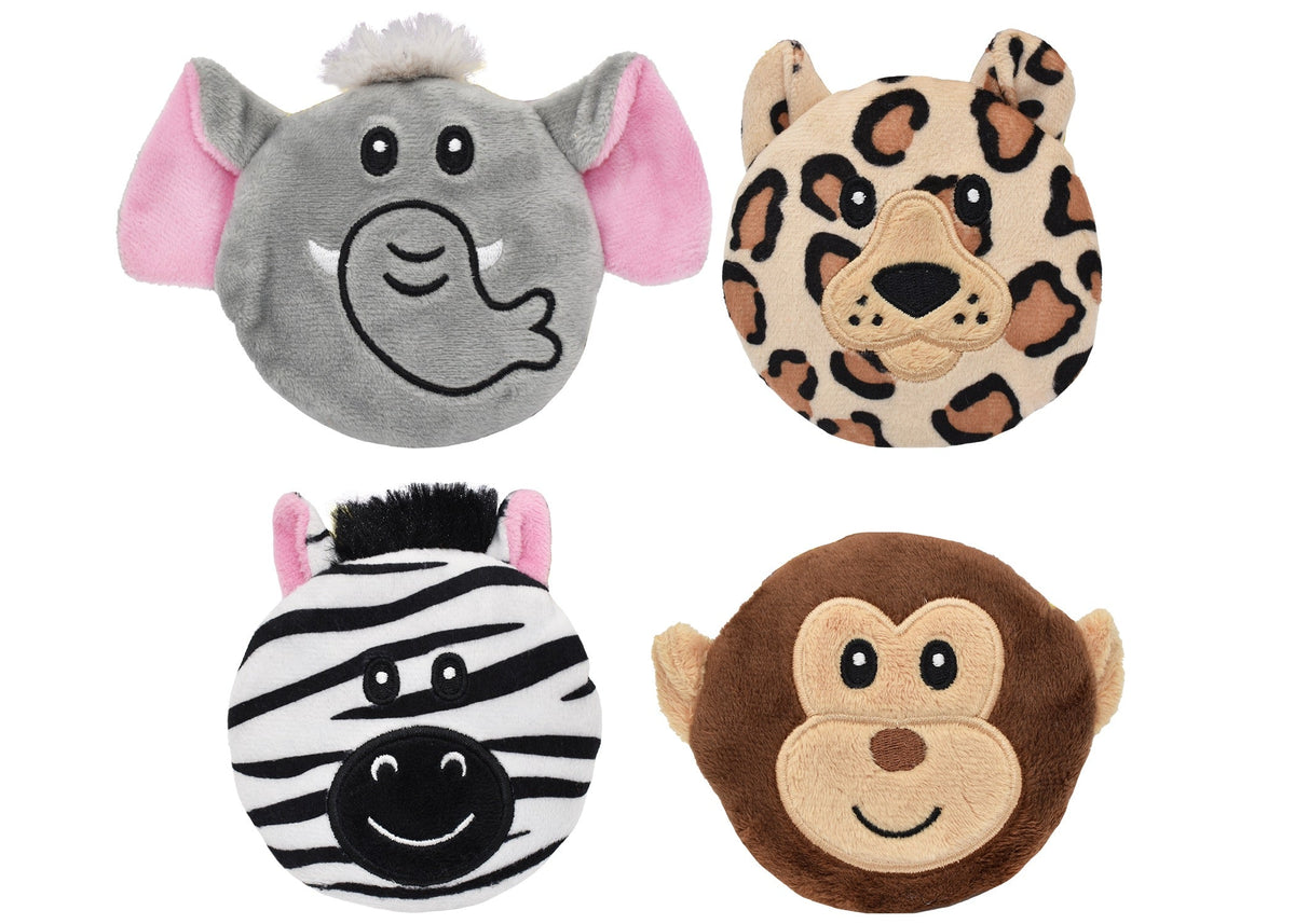 Multipet Minipet Subwoofers Safari plush dog toy, 3.5 inches, assorted animal styles
