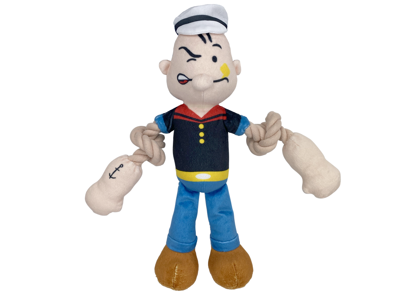 Multipet Popeye plush dog toy with rope arm muscles, 12 inches
