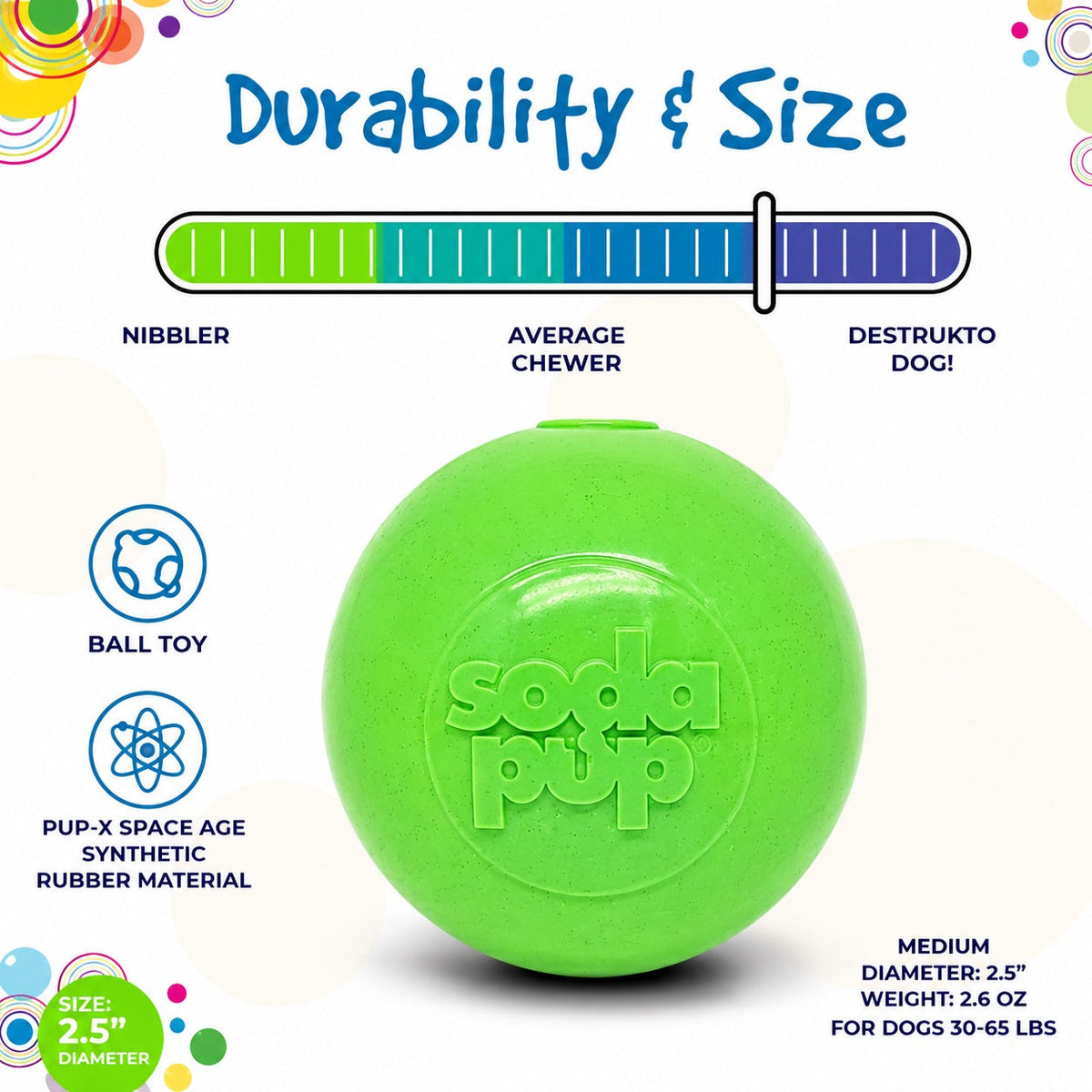 Green Glitter Ball 2-Pack Rubber Fetch Toy Medium
