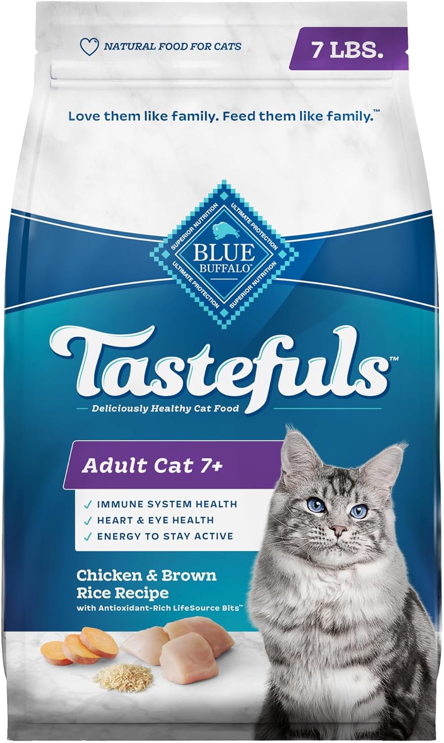 Blue Buffalo Tastefuls Adult 7+ Chicken & Brown Rice dry cat food, 7lb bag