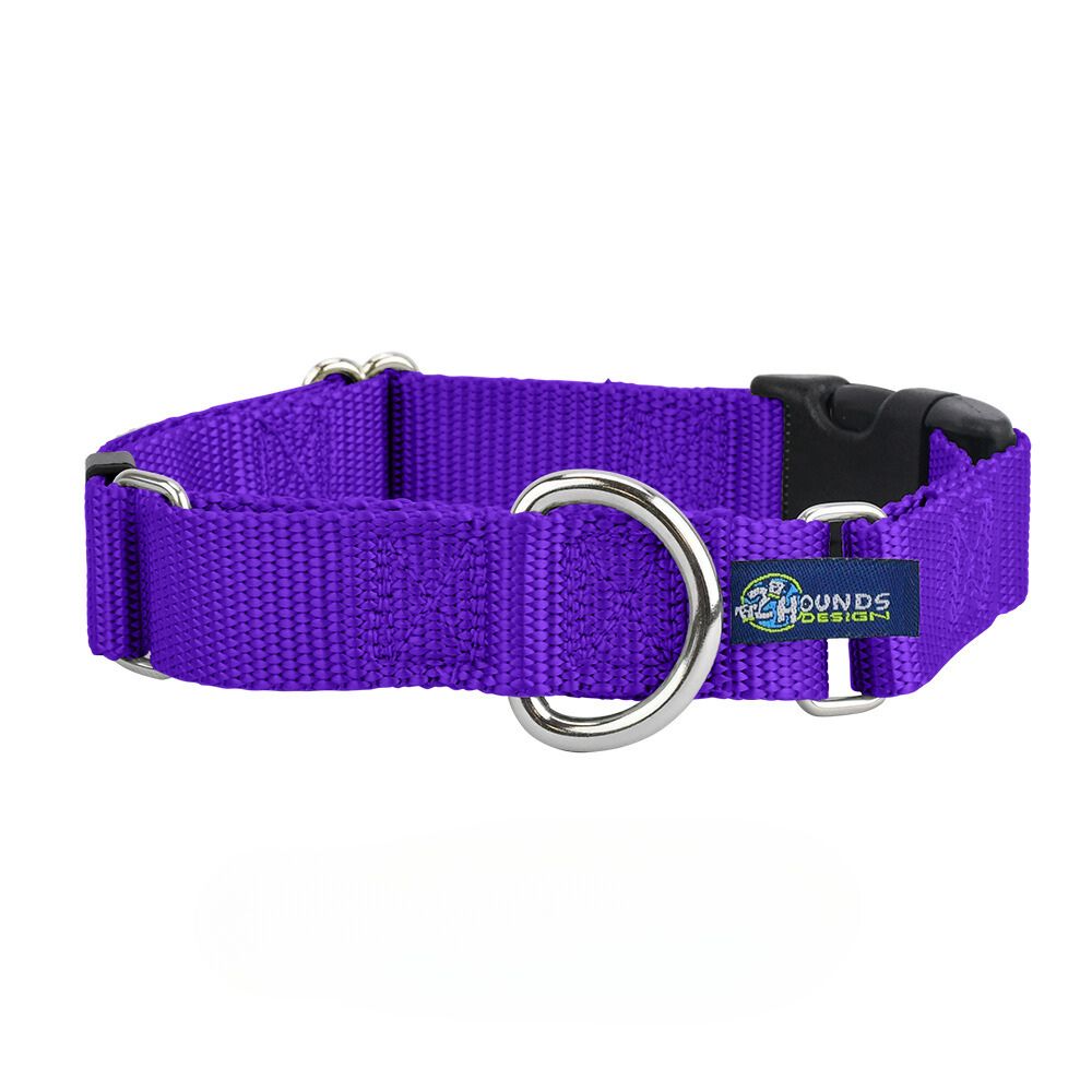 Purple Nylon Buckle Martingale Dog Collar 5/8″ and 1″ by 2 Hounds Design, sold through Sniff and Shift