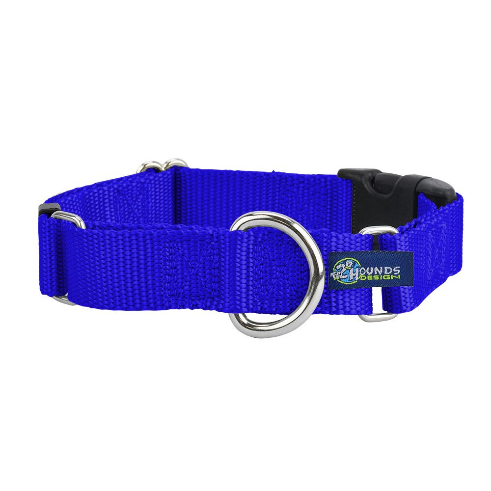 Royal Blue Nylon Buckle Martingale Dog Collar 5/8″ and 1″ by 2 Hounds Design, sold through Sniff and Shift