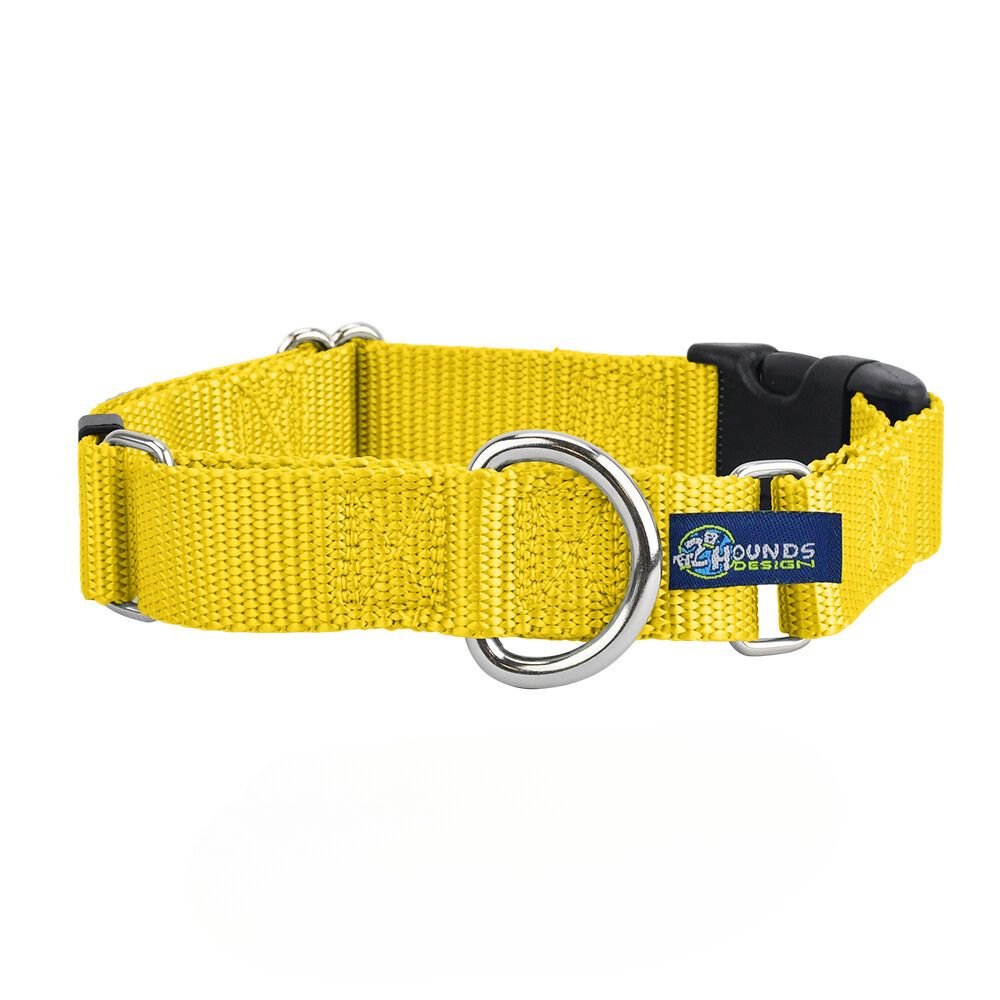 Yellow Nylon Buckle Martingale Dog Collar 5/8″ and 1″ by 2 Hounds Design, sold through Sniff and Shift