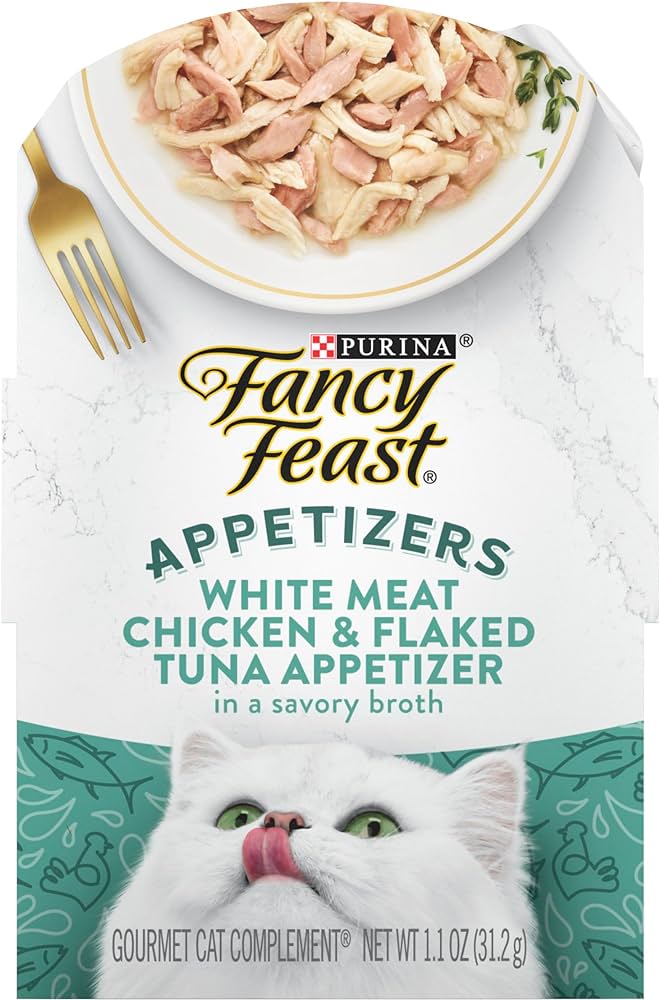 Fancy Feast chicken and tuna broth wet cat food, 1.1 ounce tray