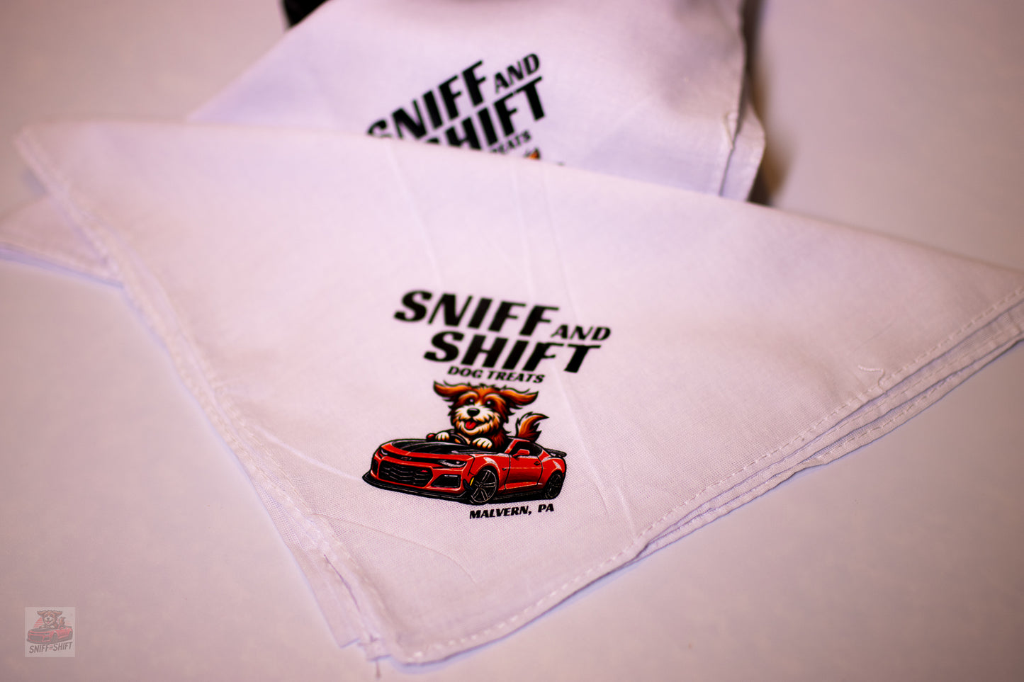 Sniff & Shift Logo Bandana – The Ultimate Accessory for Your Four-Legged Co-Pilot!