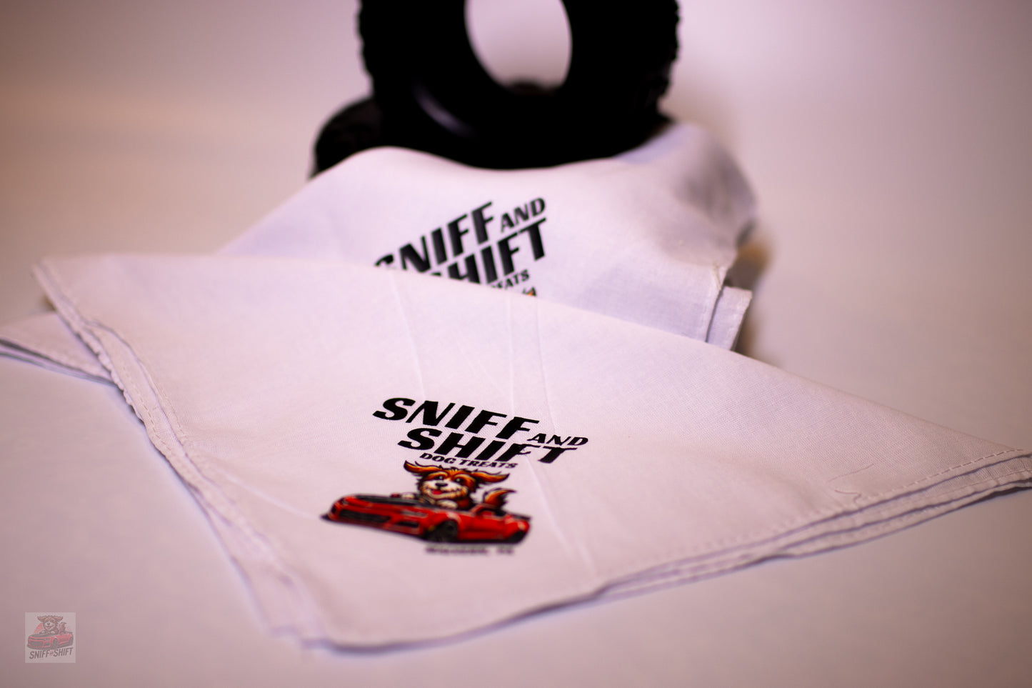 Sniff & Shift Logo Bandana – The Ultimate Accessory for Your Four-Legged Co-Pilot!