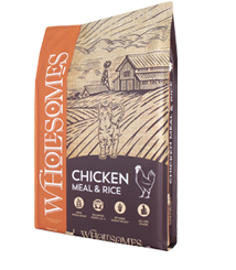 Wholesomes Chicken Meal and Rice dry cat food bag, 15lb