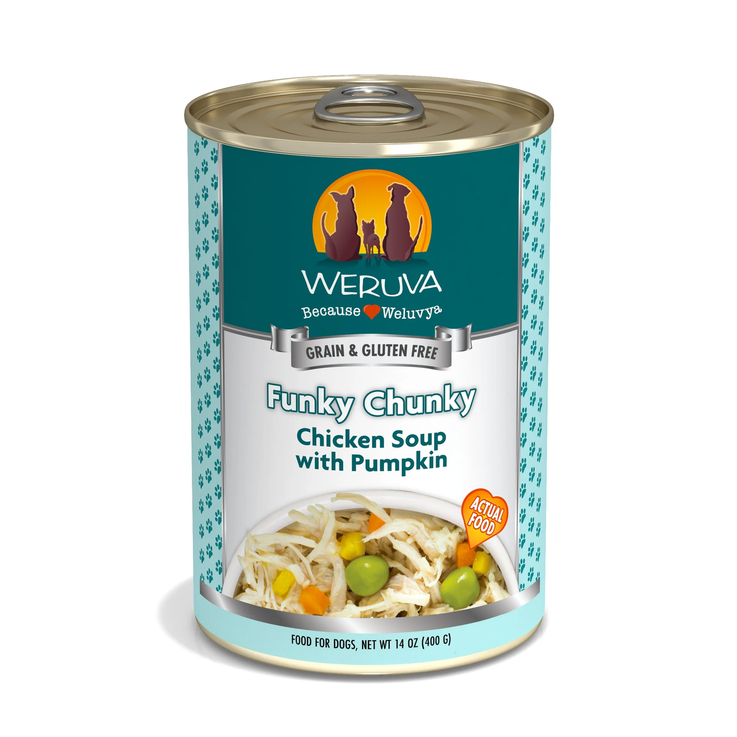 14oz can of Weruva Funky Chunky wet dog food