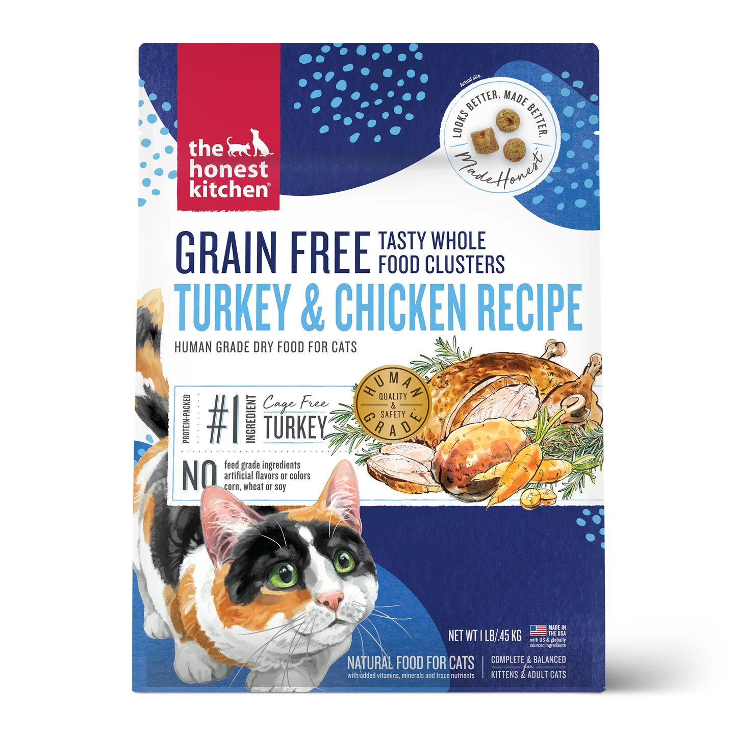 Honest Kitchen Grain Free Turkey and Chicken Whole Food Clusters cat food, 1lb bag