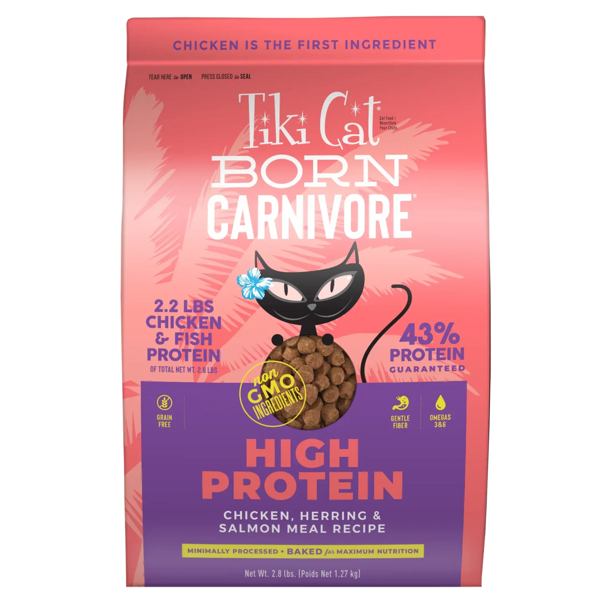 Tiki Cat Born Carnivore Chicken, Herring and Salmon dry kibble, 2.8lb bag