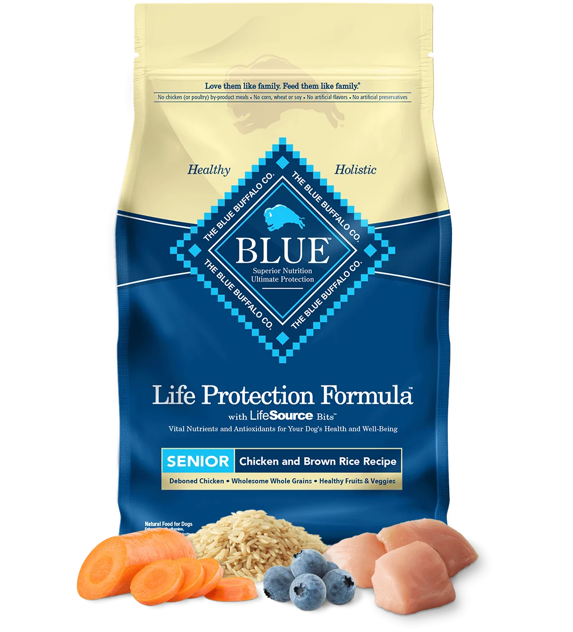 Bag of Blue Buffalo Senior Chicken and Brown Rice Dry Dog Food