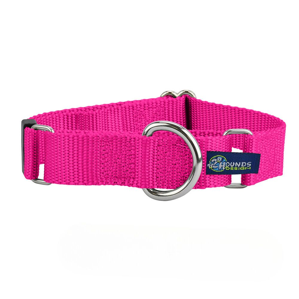 Hot Pink Nylon Martingale Dog Collar 5/8″ and 1″ by 2 Hounds Design, sold through Sniff and Shift