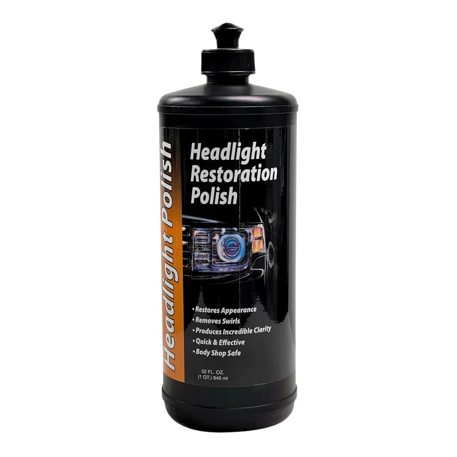 P&S Headlight Restoration Polish quart black bottle with a white Headlight Restoration Polish label