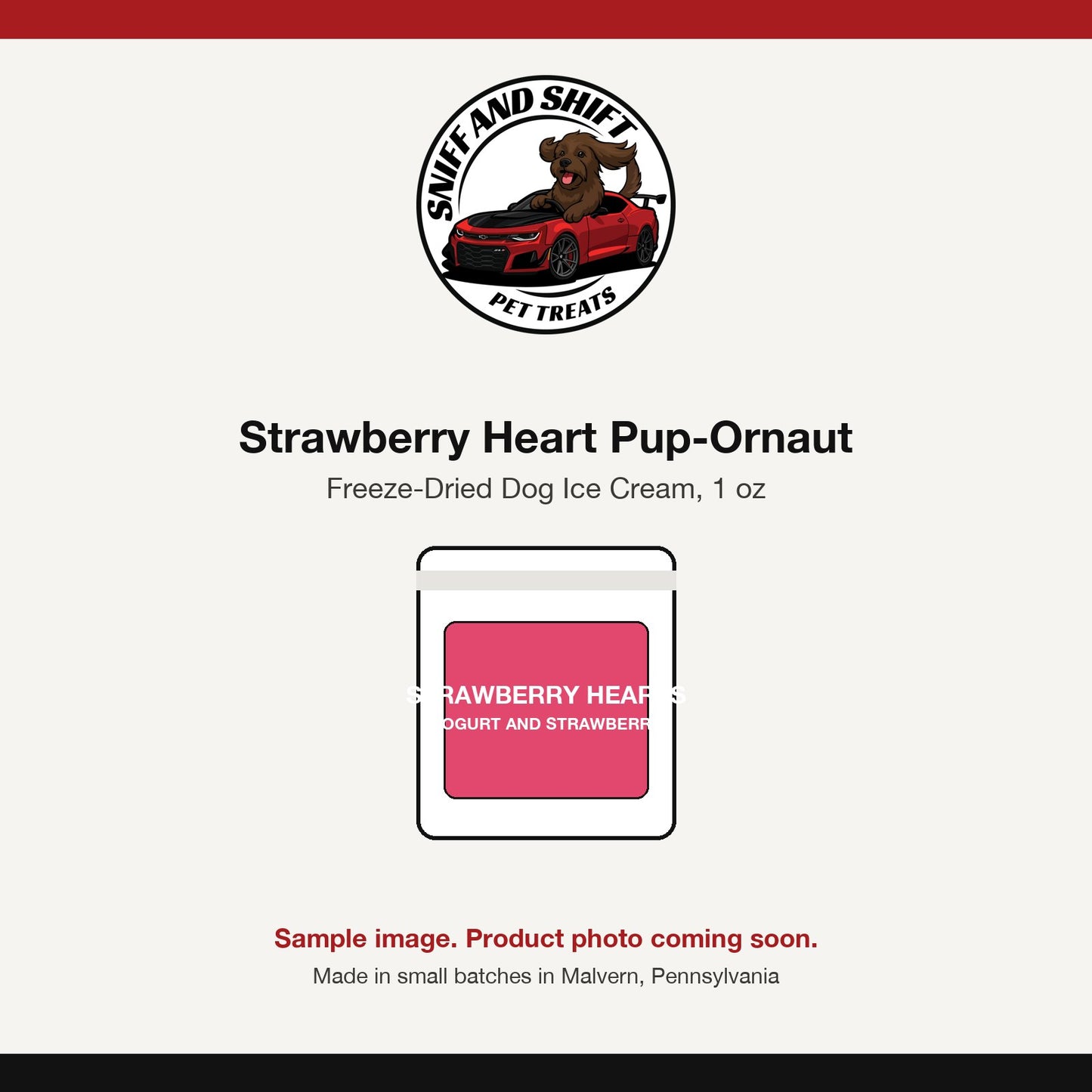 Strawberry heart Pup-Ornaut freeze-dried dog ice cream, sample image