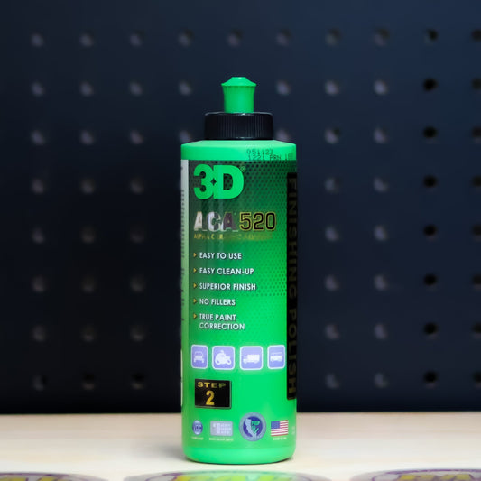 3D ACA 520 Finishing Polish 8 oz green bottle with a green flip cap and Step 2 label