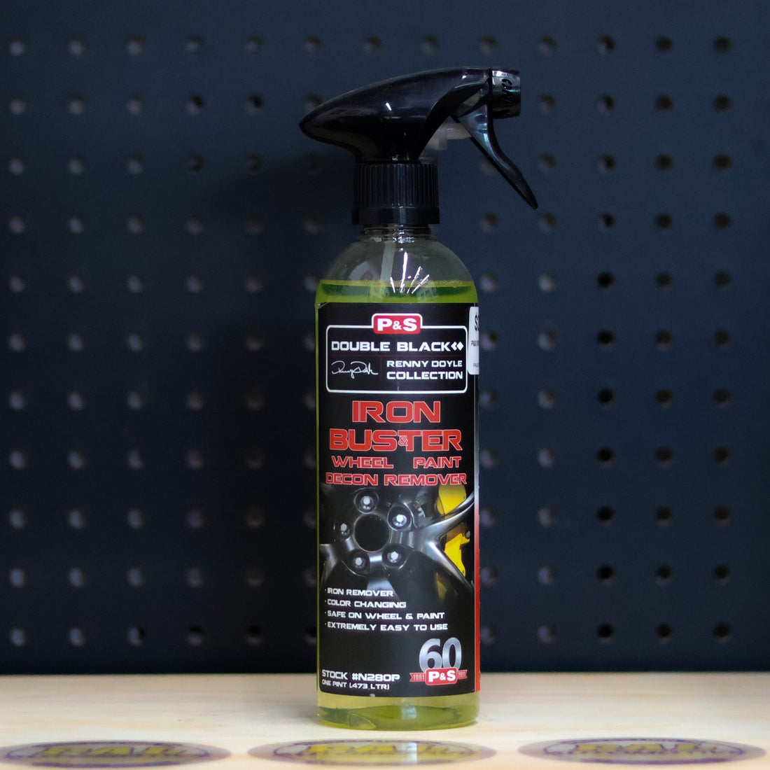 P&S Iron Buster decon remover pint spray bottle with a black trigger and red and black label