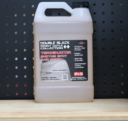 P&S Terminator gallon jug with the black Double Black Renny Doyle Collection enzyme spot and stain label