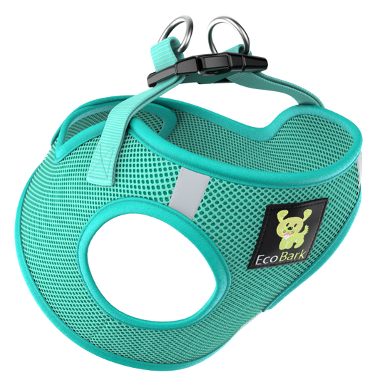 Mint turquoise EcoBark step-in mesh harness with a reflective shoulder strip