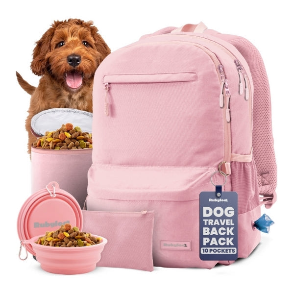 Rubyloo Original Doggy Bag backpack with compartments for dog food, bowls and waste bags
