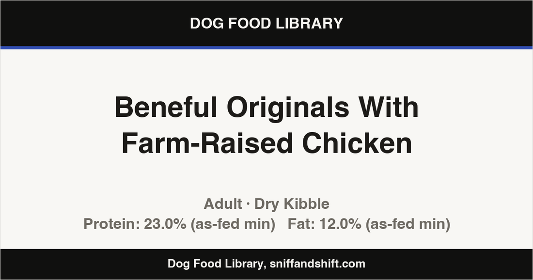 Spec card for Beneful Originals With Farm-Raised Chicken: Dry Kibble, Adult