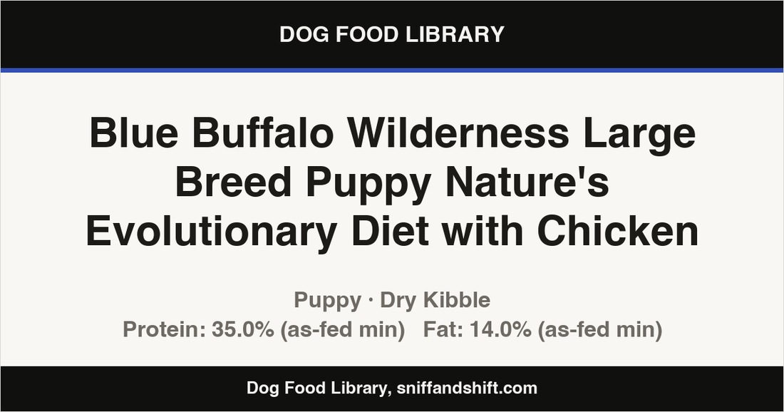 Spec card for Blue Buffalo Wilderness Large Breed Puppy Nature's Evolutionary Diet with Chicken: Dry Kibble, Puppy