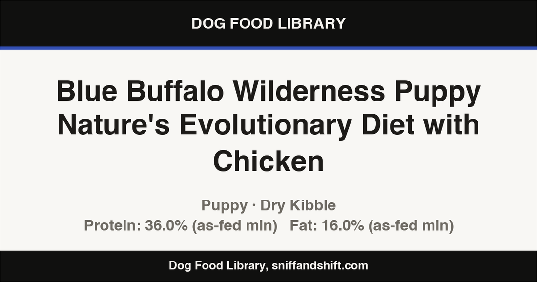 Spec card for Blue Buffalo Wilderness Puppy Nature's Evolutionary Diet with Chicken: Dry Kibble, Puppy