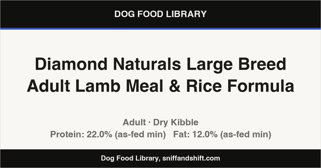 Spec card for Diamond Naturals Large Breed Adult Lamb Meal & Rice Formula: Dry Kibble, Adult