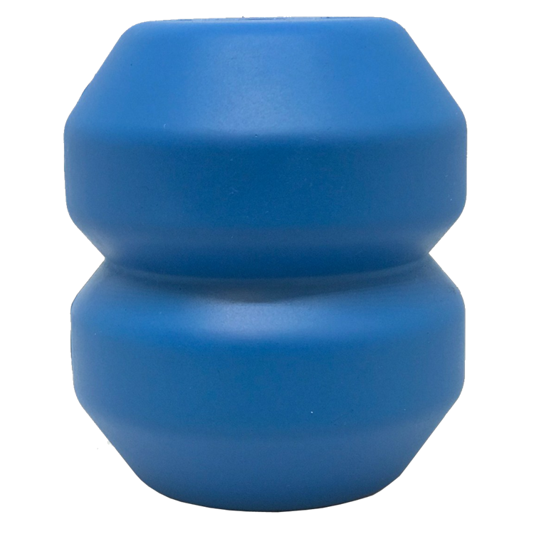 Blue SodaPup Double Trouble rubber toy with a treat chamber at each end
