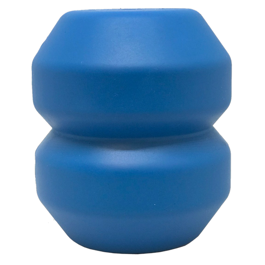 Blue SodaPup Double Trouble rubber toy with a treat chamber at each end