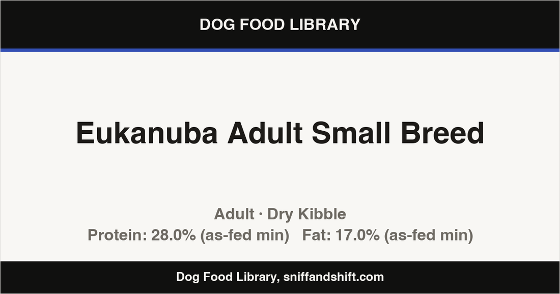 Spec card for Eukanuba Adult Small Breed: Dry Kibble, Adult