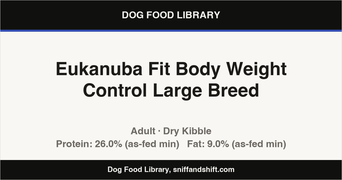 Spec card for Eukanuba Fit Body Weight Control Large Breed: Dry Kibble, Adult