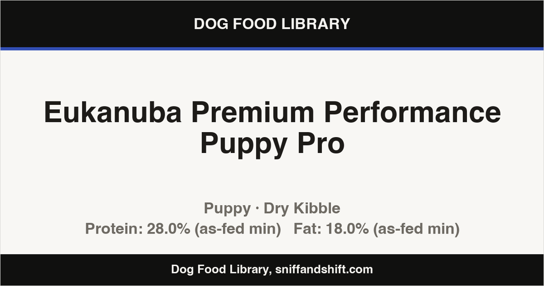 Spec card for Eukanuba Premium Performance Puppy Pro: Dry Kibble, Puppy