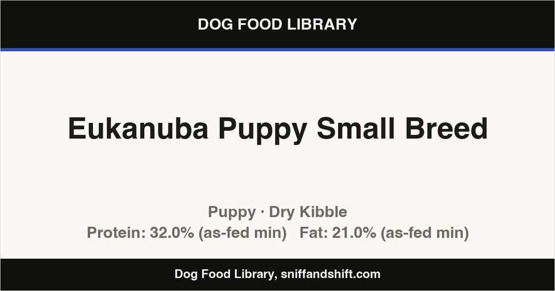 Spec card for Eukanuba Puppy Small Breed: Dry Kibble, Puppy