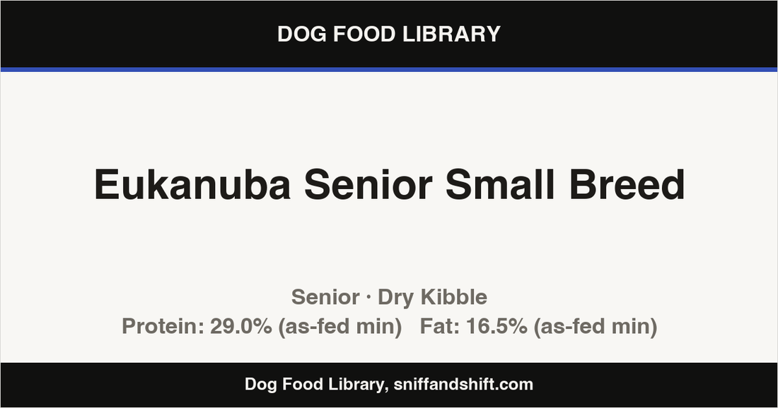 Spec card for Eukanuba Senior Small Breed: Dry Kibble, Senior