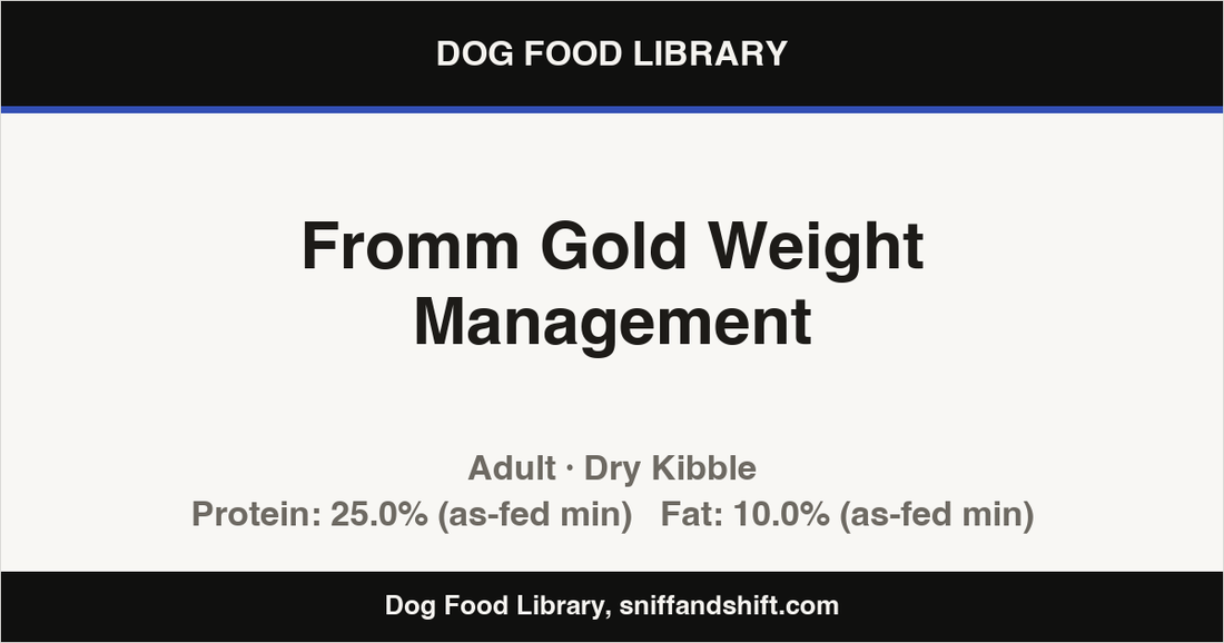 Spec card for Fromm Gold Weight Management: Dry Kibble, Adult