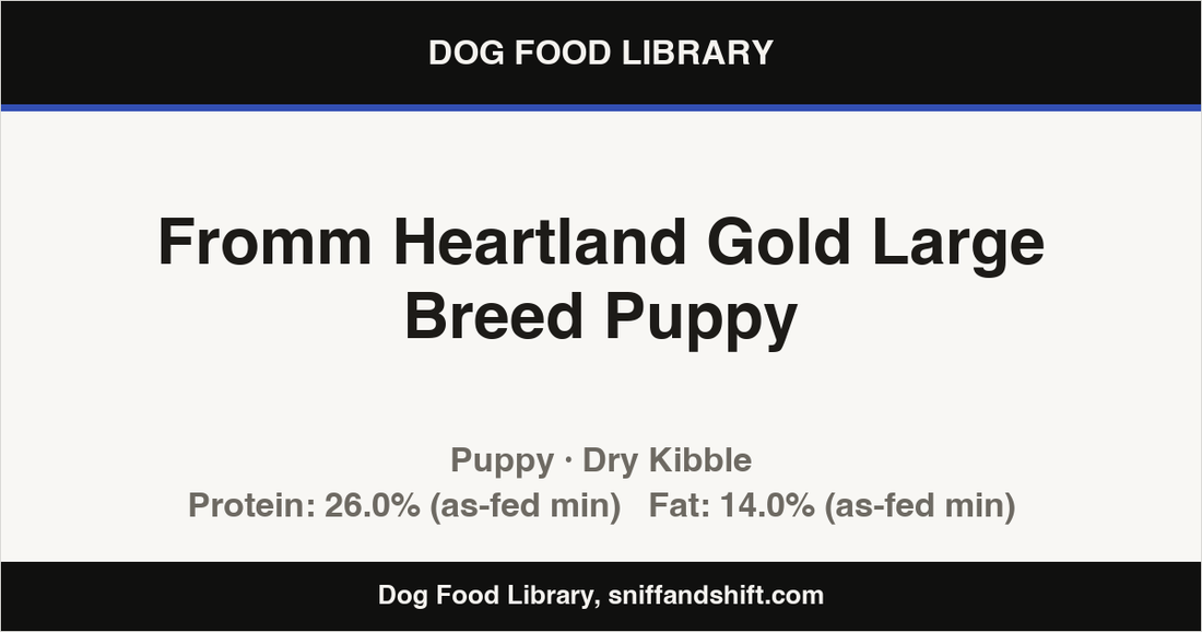 Spec card for Fromm Heartland Gold Large Breed Puppy: Dry Kibble, Puppy