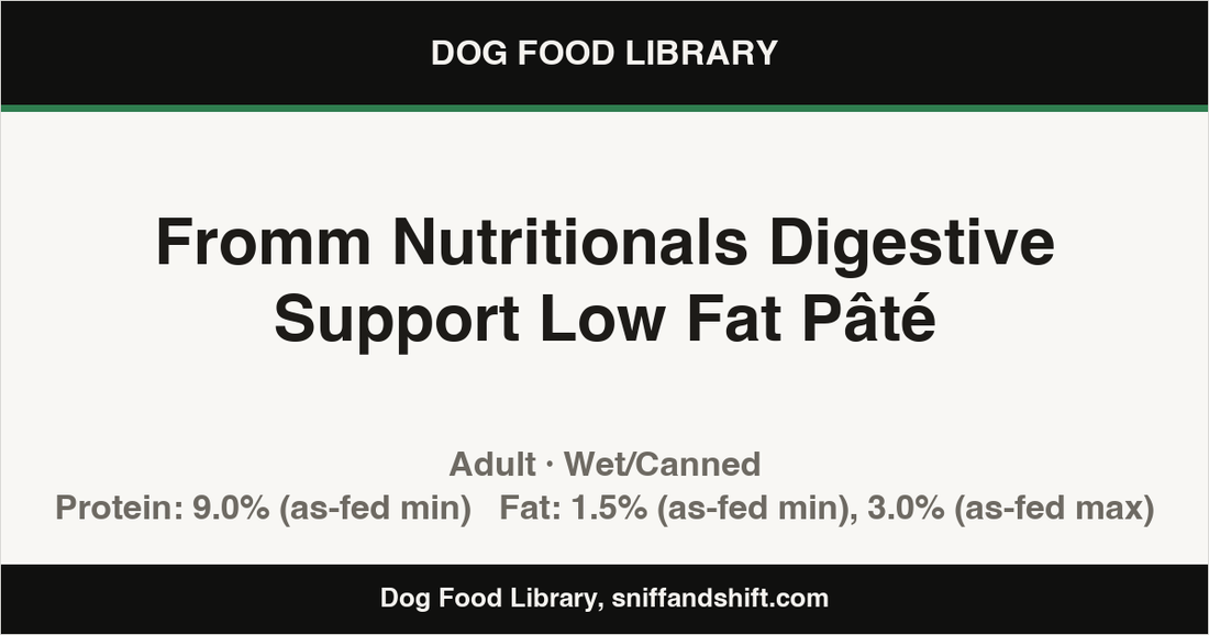 Spec card for Fromm Nutritionals Digestive Support Low Fat Pâté: Wet/Canned, Adult