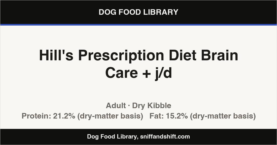 Spec card for Hill's Prescription Diet Brain Care + j/d: Dry Kibble, Adult