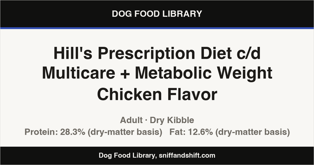 Spec card for Hill's Prescription Diet c/d Multicare + Metabolic Weight Chicken Flavor: Dry Kibble, Adult