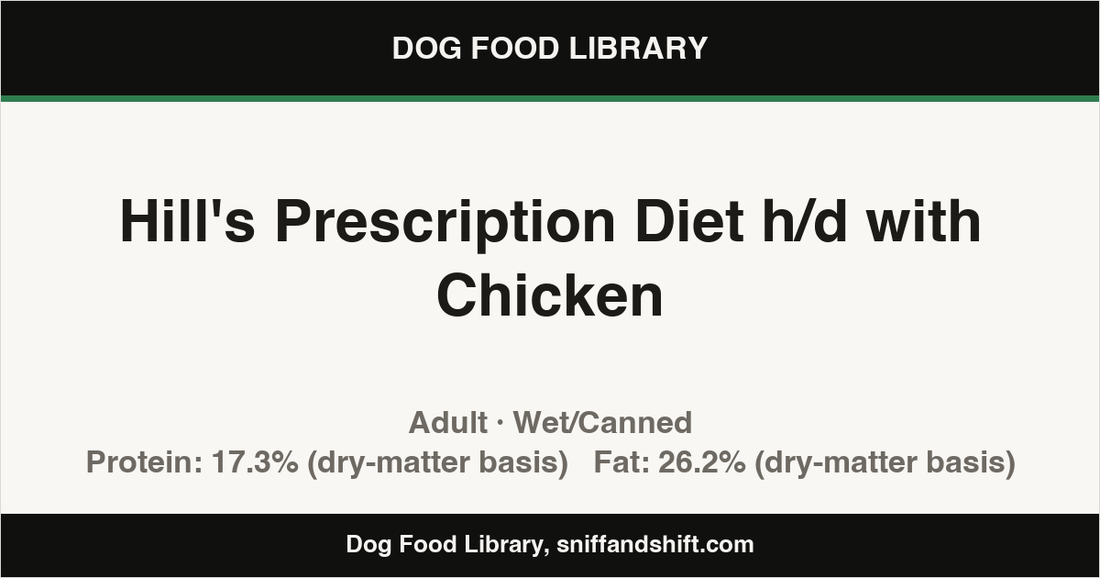 Spec card for Hill's Prescription Diet h/d with Chicken: Wet/Canned, Adult