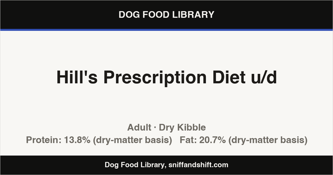 Spec card for Hill's Prescription Diet u/d: Dry Kibble, Adult
