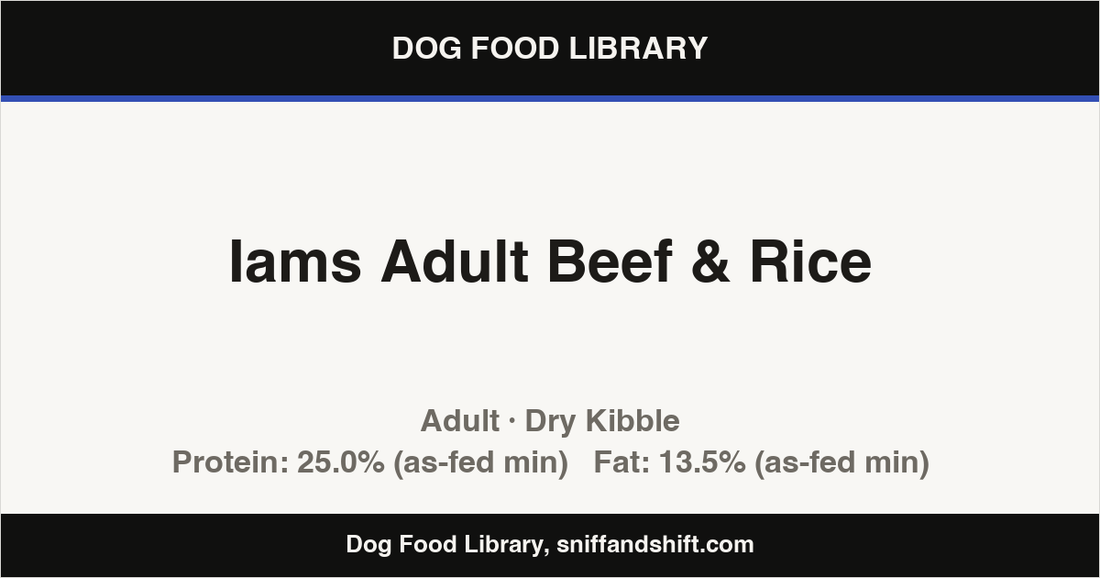 Spec card for Iams Adult Beef & Rice: Dry Kibble, Adult